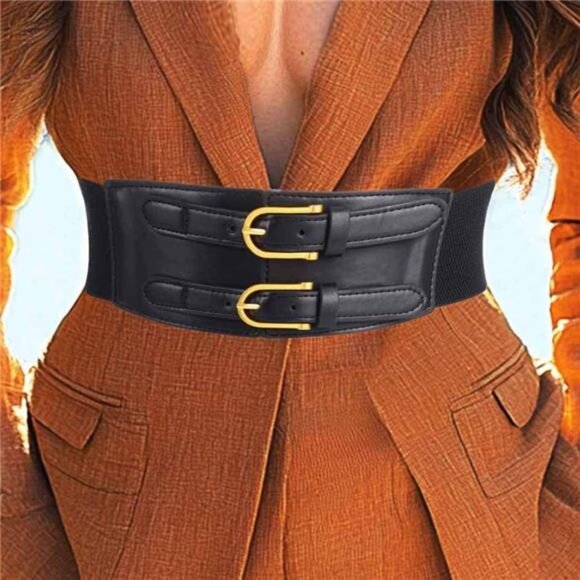 ✨ Wide Black Corset Belt | Stretchy Elastic Cinch Belt for Dresses & Outfits - Picture 1 of 4